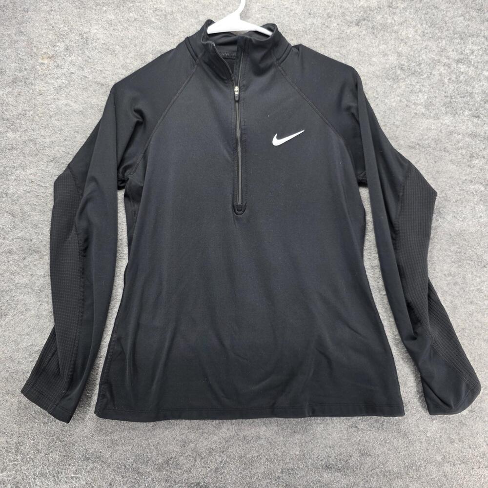 Nike Dri-FIT Shirt Womens S Black Mock Neck Long Sleeve Zip Moisture Wicking